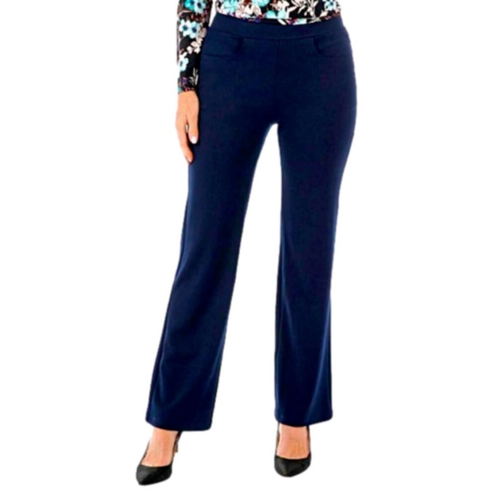 New Kim & Co. Navy Blue Straight Leg Stretch Dress Pants Size XXXL bin 2Q